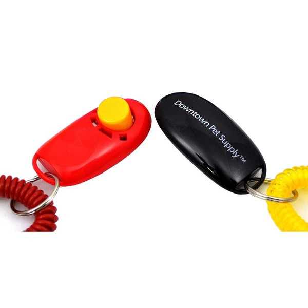 Downtown Pet Supply - Dog Clicker or Cat Training Clicker - Horse, Cat & Dog Training Clickers - with Wrist Strap & Big Button - Nice, Loud Click - 2 Pack