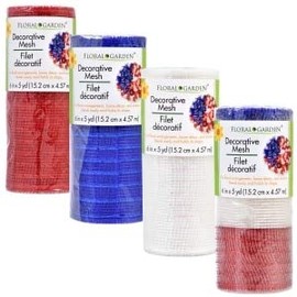 Patriotic USA National Flag 6" Deco Mesh Rolls for Crafting Projects Solid Red, White, Blue & Multi Stripe (Bonus Exclusive Sparkle Scatter) 4th of July Party Wreath 4 Rolls Total
