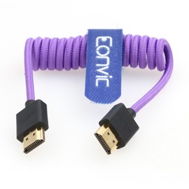Eonvic 2.1 HDMI Coiled Cable 8K HDMI to HDMI Cable High Speed Thin HDMI Male to Male Extender Braided Coiled Cable for ATOMOS Ninja V, Sony a7siii, Portkeys BM5 Monitor (Coiled Braided cable, Purple