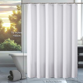 OVZME White Fabric Shower Curtain Set, Waffle Heavy Duty Textured Shower Curtain for Bathroom, Cloth Shower Curtain White, Luxury 230GSM Weighted Bath Curtain with 12 Plastic Hooks, 72x72, White