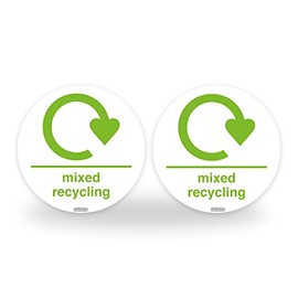 Set of 2 Mixed Recycling Bin Signs, 95mm Waterproof Indoor/Outdoor Stickers, Wheelie Bin and Waste Containers WRAP Signs