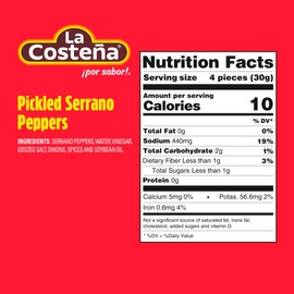 La Costeña Whole Serrano Pepper & Sliced Carrots - Spicy Green Chiles for Mexican Food, Pico de Gallo, Taco Seasoning, Salsa Verde & Guacamole - Hot Pickled Vegetables - 26 oz, 12 Pack Cans