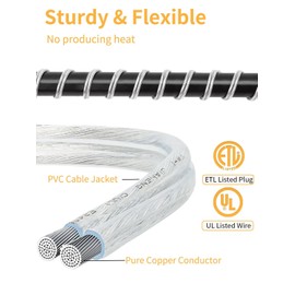 Haultop 12 Ft 3 Outlet Extension Cords, Clear Extension Cord with UL-Certified, Thin Extension Cord Indoor with Multiple Outlets, 2 Prong, 2 x 18AWG 7A/125V, Male to Female, 1 Pack
