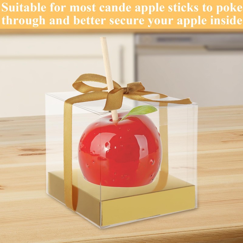75PCS Candy Apple Boxes with Hole 3.54 Inches Clear Apple
