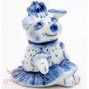 Porcelain gzhel Pig Piglet Girl figurine handmade