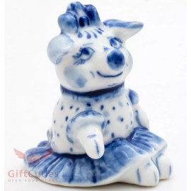 Porcelain gzhel Pig Piglet Girl figurine handmade
