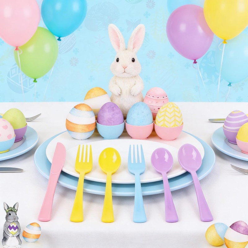 FULJOOY 24 Pack Easter Pre Rolled Cutlery Silverware Utensil Set