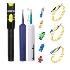 fyboptwu - Fiber Optic Cable Troubleshoot Kit - 1pc VFL-50 Visual Fault Locator & 2pcs Fiber Cleaners Pens & 1pc FC to LC Adapter & 1pc LC, SC, ST, FC Coupler & 3 Short Patch Cords