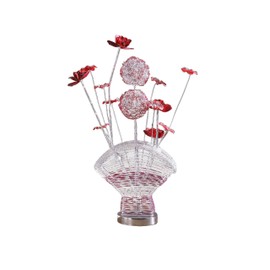Benjara Accent Table Lamp, LED, Red Roses Fan Crystal Vase, Chrome 22 Inch