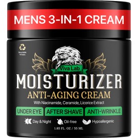 Viva Lab Mens Face Moisturizer Anti-Aging Cream - Lightweight After Shave Lotion for Men - Day & Night Hydrating Skin Care with Niacinamide Collagen Ceramides - Fast-Absorbing Non-Greasy 1.85oz