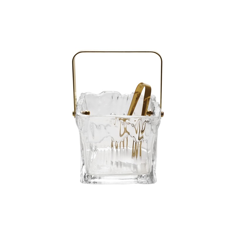 Creative Co-Op 24-Ounce Textured Glass Ice Bucket with Gold Finish