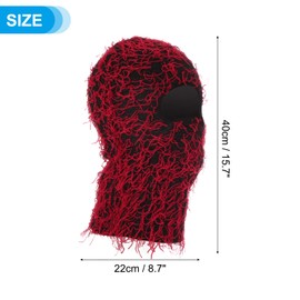 PATIKIL Distressed Balaclava Ski Mask, Balaclava Camo Knitted Face Mask Windproof Full Face Cover for Women Men Outdoor Sports, Black/Red
