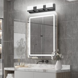 Tipace 3 Lights Black Dimmable LED Vanity Light for Bathroom Up and Down Black Modern Bathroom Wall Light Fixtures Over Mirror(White Light 6000K)