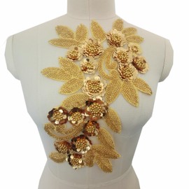 Beaded Rhinestone Patches Pearl Embroidery Applique Hot Diamond Spot Sew on Clothing Home Textile DIY Handmade Bridal Wedding Dress Decoration Accessories (yellow)