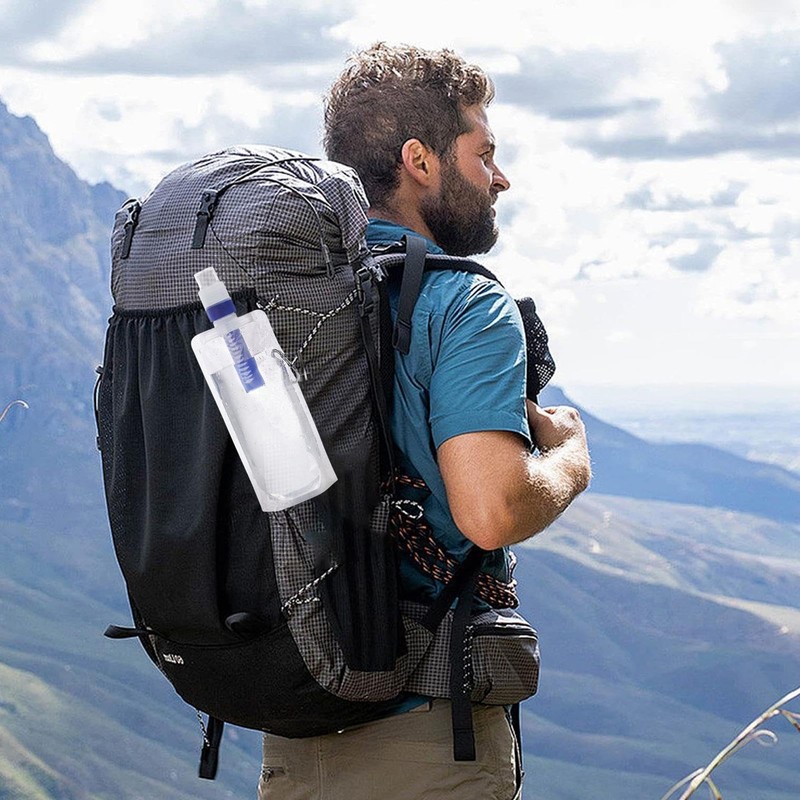 Foldable Filtered Water Bottle - Hiking Water Filter,Reusable Water Pouch