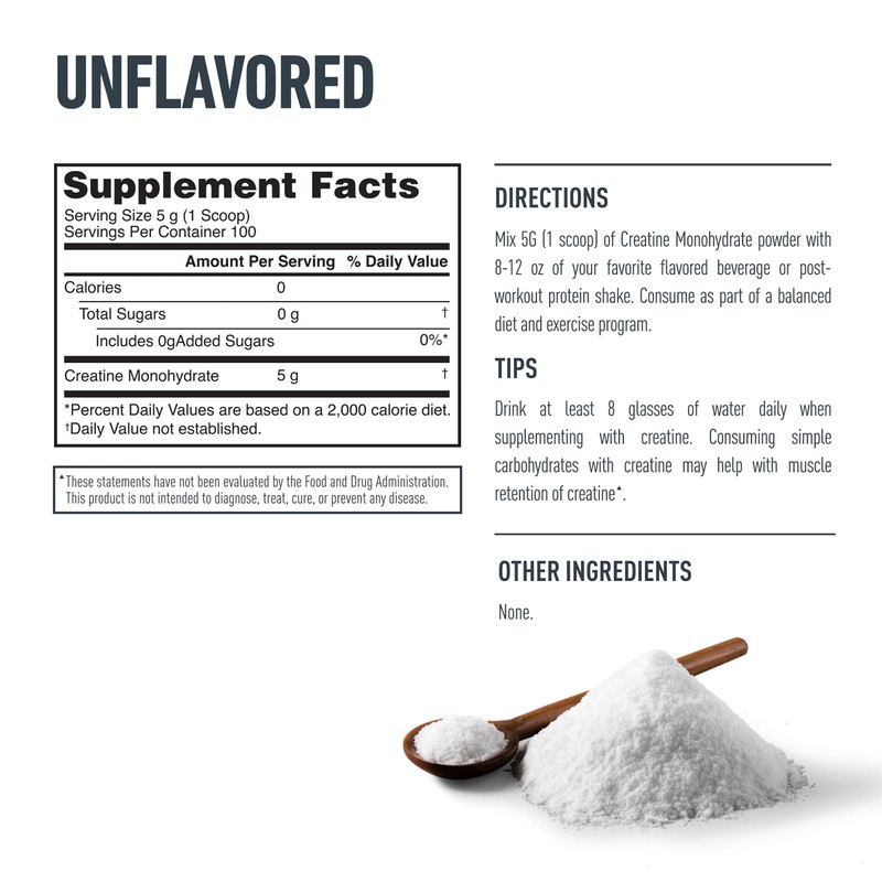 Isopure 100% Pure Creatine Monohydrate Powder, Sugar Free, Unflavored, 5g