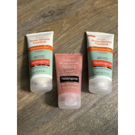 X3 Neutrogena Oil-Free Acne BUNDLE-Power Cream Wash x2+Pink Grapefruit Scrub x1