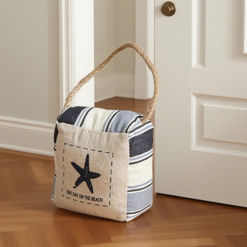 Zovylks Nautical Door Stopper, White with Blue Striped Square Stuffed
