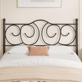 VECELO Metal Full Size Headboard, Heavy Duty Curved Headboard Only Height Adjustable, Easy to Assembly, Farmhouse Victorian Style for Bedroom - Black, Full