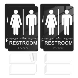 Faittoo Restroom Sign, Bathroom Signs, (4 Pack) 9 x 6 Inches ADA Braille Unisex Acrylic Sign, for Office or Business Bathroom and Toilet Door or Wall Decor, Indoor Outdoor Use