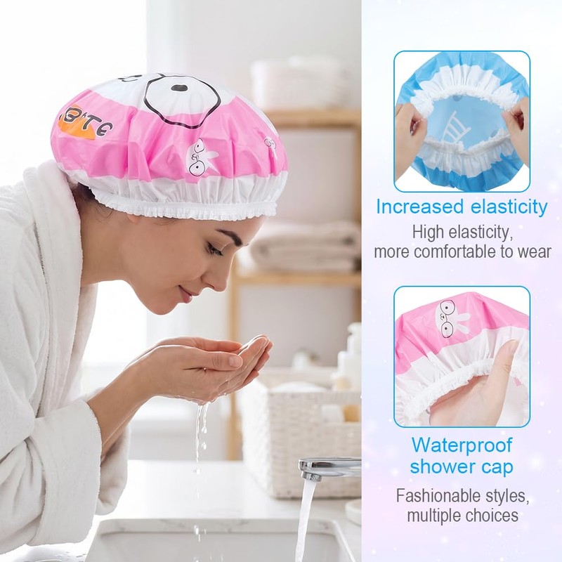 AOOWU Shower Caps for Women & Men, 5 Pcs Waterproof