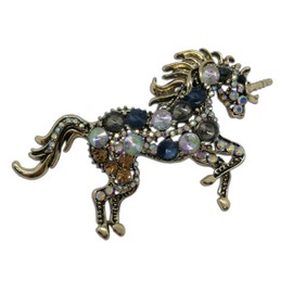 Perfect Big Crystal Unicorn Vintage Gold Color Horse Brooch for Women & Ladies