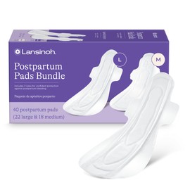 Lansinoh Postpartum Maxi Pads Bundle, 40 Count, Heavy Absorbency Overnight Pads with Wings, Includes 2 Sizes for Extra Protection, Postpartum Essentials