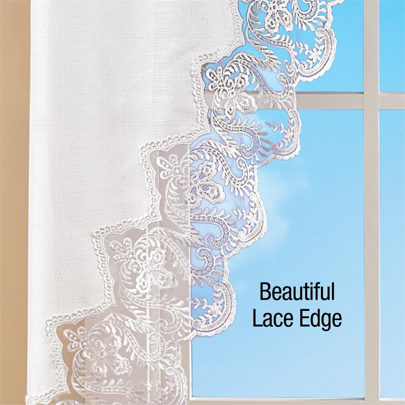 Collections Etc Elegant Lace Border Trim & Solid-Color Window Curtain