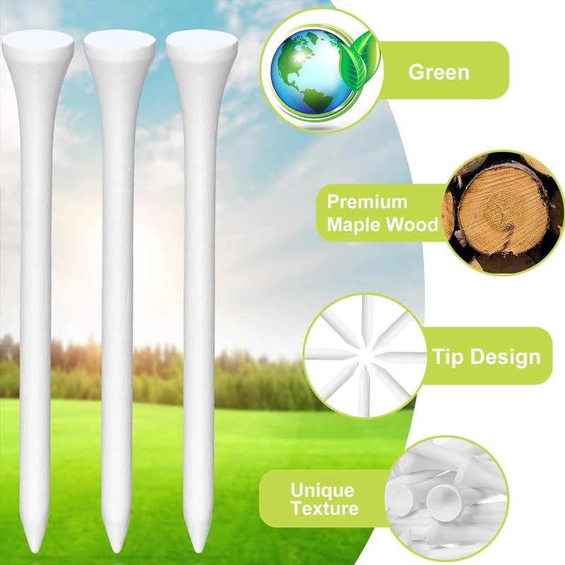 Garegce 70mm 83mm White Wooden Golf Tees 100PCS Sustainable Biodegradable