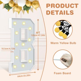 4FT Marquee Light Up Letter B, Large Mosaic Letters for Baby Shower Anniversary Weeding Room Decor,Party Decoration, Happy Birthday Sign Letter, Foam Letter, Light Alphabet