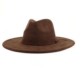 LIDHAY Big Wide Brim Fedora Hats for Women Men Western Suede Hat Large Felt Panama Hat Rancher Hat JP003 Coffee