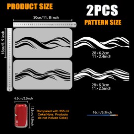 FINGERINSPIRE 2PCS Wave Border Stencils with Brush 30x15cm Plastic