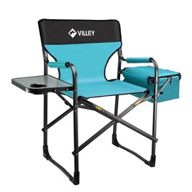 VILLEY Heavy Duty Directors Chair, Folding Camping Chairs, with Cooler Bag Portable Foldable Chair, for Camp Tailgating Lawn Picnic Fishing Beach, Supports 400 LBS, Blue