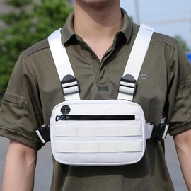 Outdoor Chest Bag For Men, EDC Chest Pack With Built-In Phone Holder, Lightweight Chest Rig Pouch - Colour: White