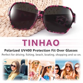 TINHAO Oversized Sunglasses Fit Over Glasses for Men Women, Polarized Square Sunglasses with UV400 Protection Lens(Purple Leopard-Black/Non-mirrored)