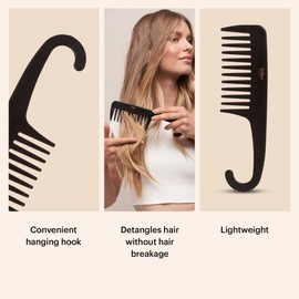 Belisa by Lunata Peine de dientes anchos | Negro - Peine desenredante, peine de dientes anchos | Peines de pelo para mujeres y hombres