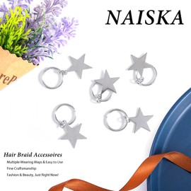 NAISKA 12PCS Silver Star Hair Braid Charm Pendant Five-pointed Stars Dreadlock Clips Accessories Hair Jewelry for Women Braids Hair Accessories Braid