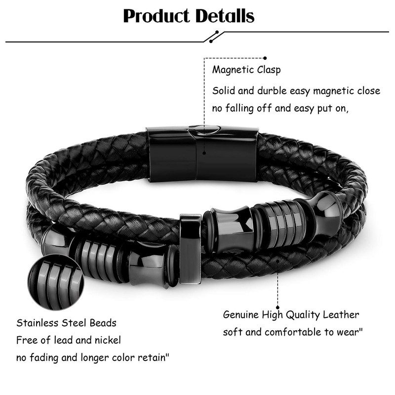 FIBO STEEL 3 PCS Braided Leather Bracelets for Men Women
