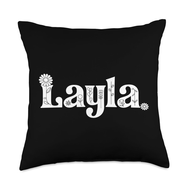 Layla Name Custom Flower Personalized Botanical Women Girl Throw Pillow