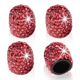 ZIMISI 4PCS Crystal Rhinestone Tire Valve Caps, Dustproof Tire Valve Stem Caps, Handmade Wheel Valve Stem Covers, Bling Car Accessories for Cars, SUVs, Bike, Trucks, Motorcycles (Red)