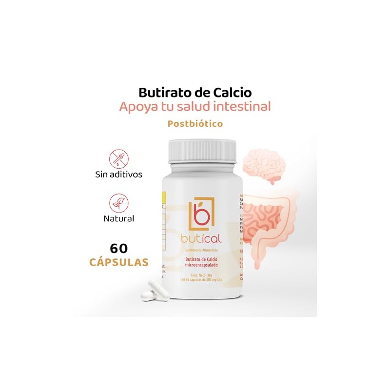 Butirato de Calcio Microencapsulado - Prebiotico Posbiotico - 60 Cápsulas