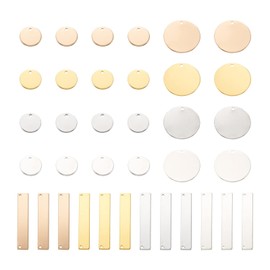 Craftdady 40pcs Blank Stamping Charms Flat Round Rectangle Metal Engraving Plate Dangle for DIY Necklace Bracelet Jewelry Making Brass, Brass