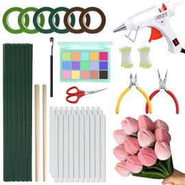 ESUOHYM Pipe Cleaners Craft Bouquets Making Kit Includes Floral Stems, Hot Glue Gun, Glue Sticks, Wire Cutters, Pliers, Wooden Sticks, Eye Shadow Palette & Brush, Perfect for Home, School Decorations
