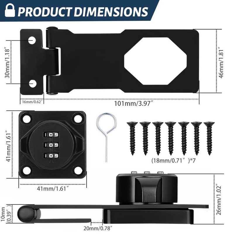MIVITOOM 3.5-Inch Cabinet Password Hasp Locks, 3-Digit Combination Door Lock