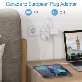 European Travel Plug Adapter 2 Pack, TESSAN Type C Travel Adapter with 4 AC Outlets 3 USB, International Plug Adapter with USB C for Canada/US to Most of Europe Italy Spain France Germany
