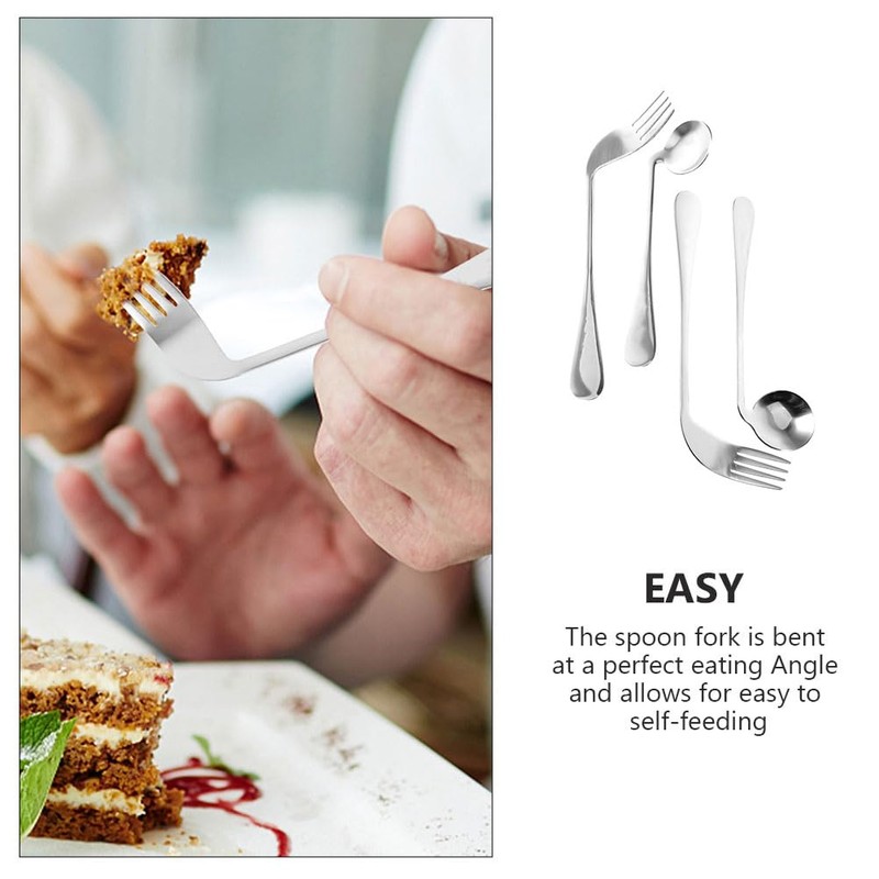 Adaptive Utensils Set - Curved Stainless Steel Spoon and Fork