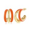 Gold Triple Hoop Orange Earrings, Thick Three Open Jewelry for