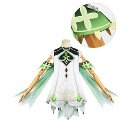 NOKIJP Genshin Impact Nahida Cosplay Costume with Wig for Children, Kids, Sumeru, White Grass Purification Flower, Genshin Impact Nahida Cosplay, Krakusanalidevi, Kusanari, Grass God, Chapter of
