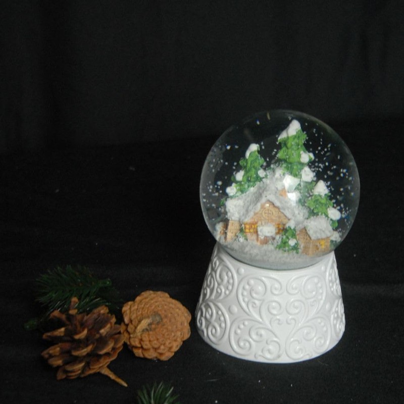 20148 Elegant Snow Globe Hut Magic with White Artificial Stone