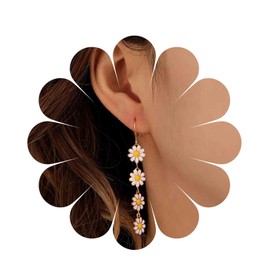 Inilbran Boho Sunflower Earrings Gold Daisy Flower Long Tassel Earrings Long Flowers Daisy Earrings Vintage Sunflower Daisy Earrings Jewellery For Women, Zinc, No Gemstone